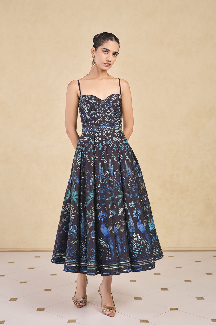 Avis Printed Silk 50s Dress - Black, Black, image 1
